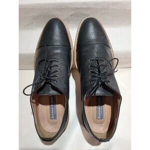 Aston Grey Collection Mens Oxford Shoes Black Leather Cap Toe Lace Up 10.5